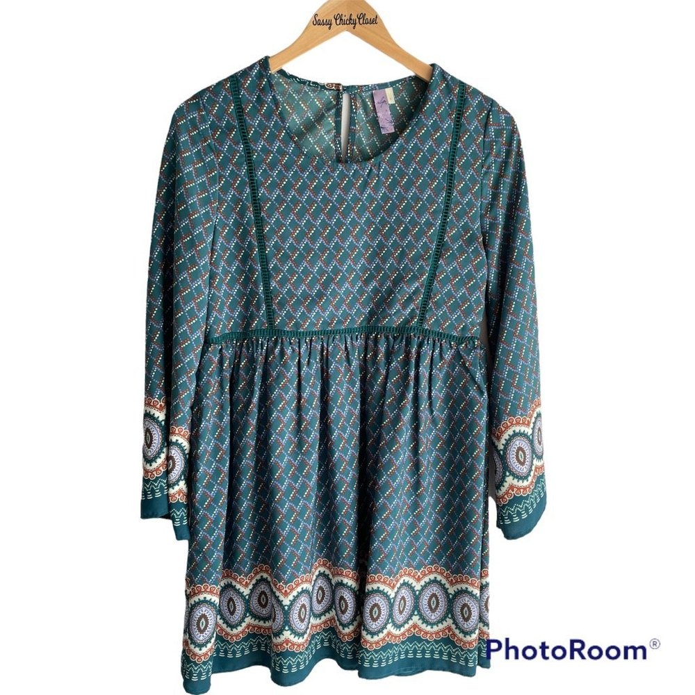 Alya Dark Teal Ladies Bohemian Casual Career Tunic Dress, S